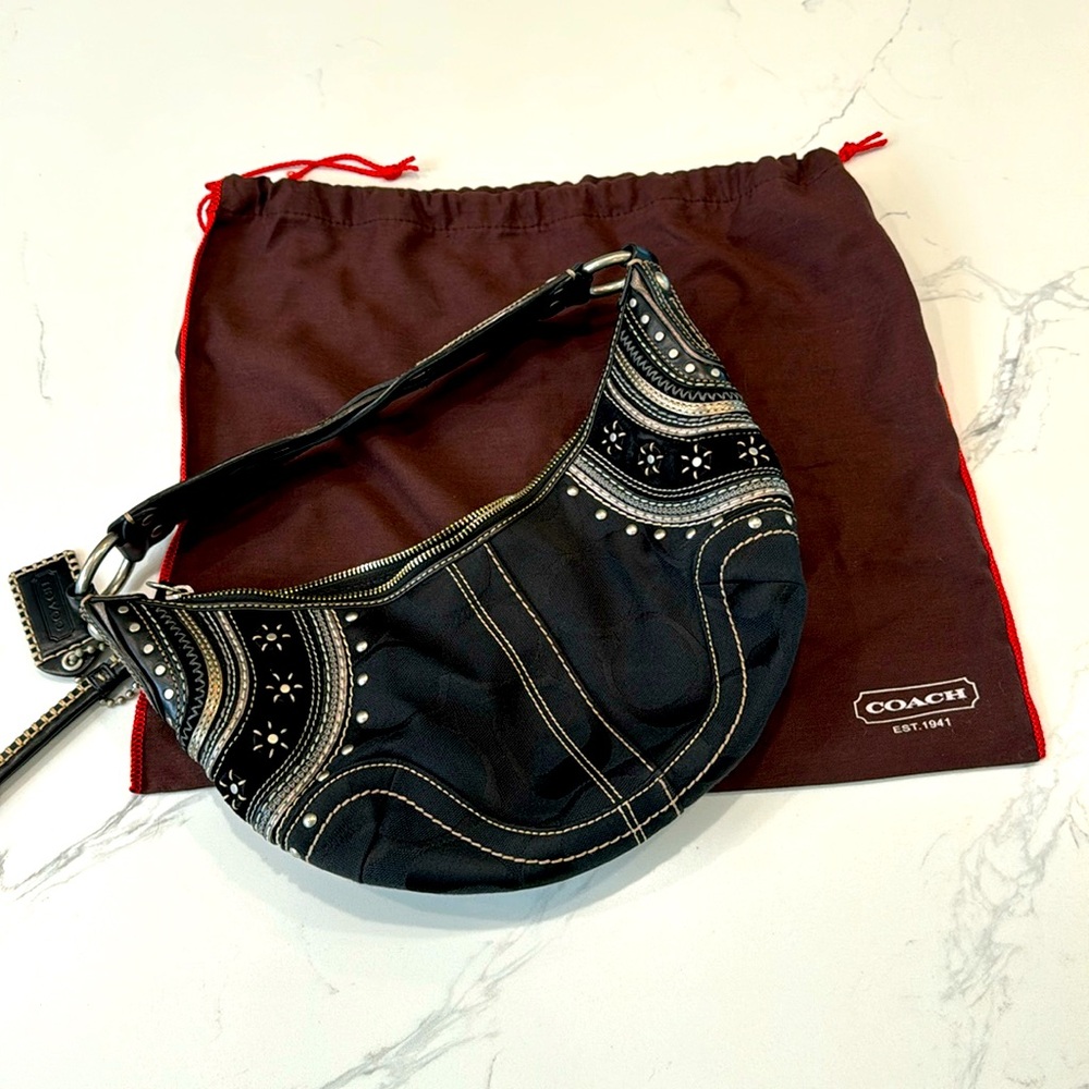 Black Embroidery Coach Bag.